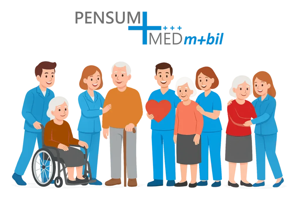 Illustration: Ambulanter Pflegedienst mit Herz Pensum MED Mobil